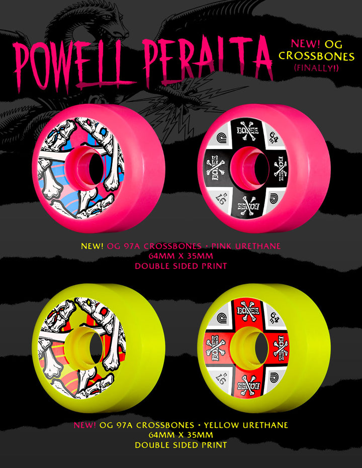 *Pre-Order* Powell Peralta Crossbones 64mm 97a Yellow Skateboard Wheels