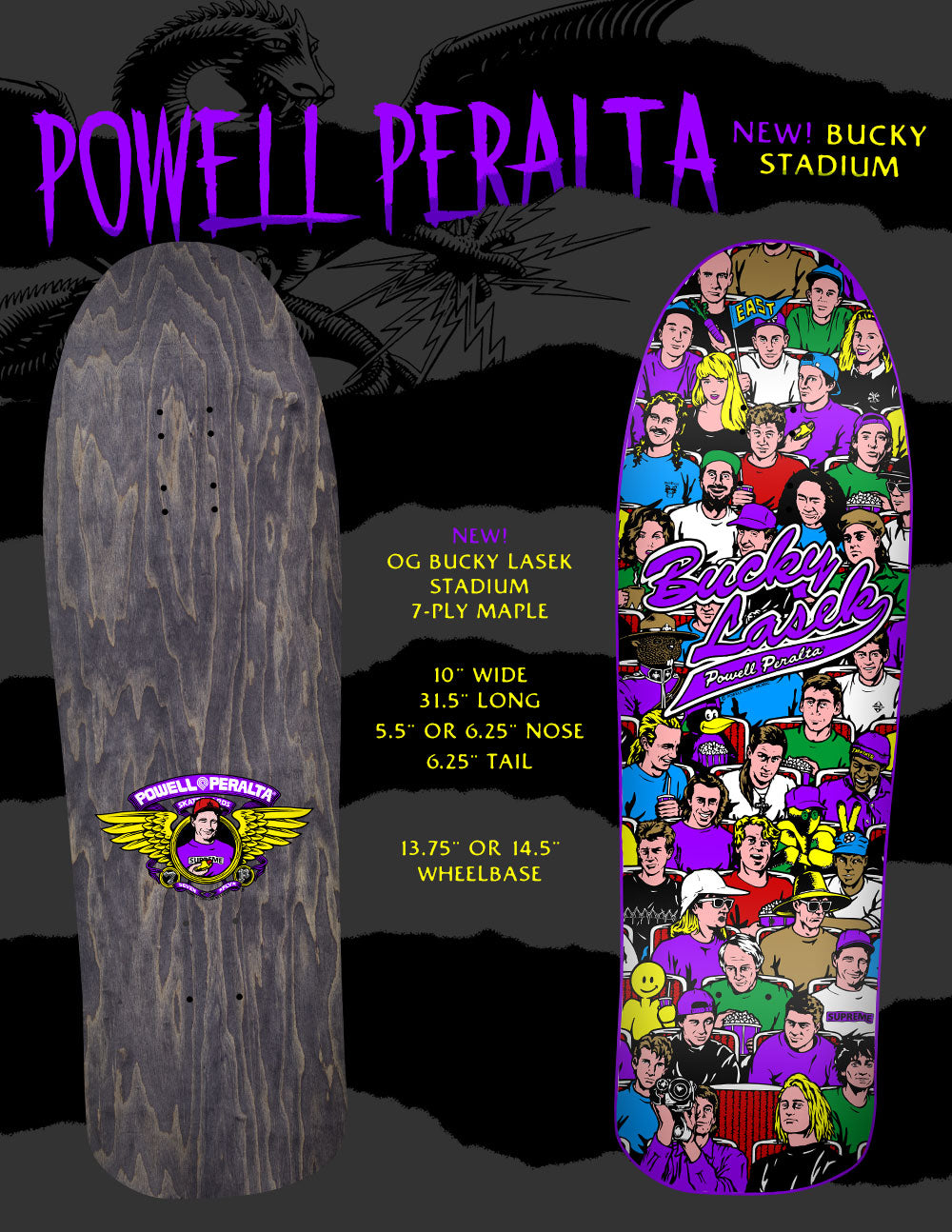 *Pre-Order* Powell Peralta Bucky Lasek Stadium Purple 9.82" Skateboard Deck