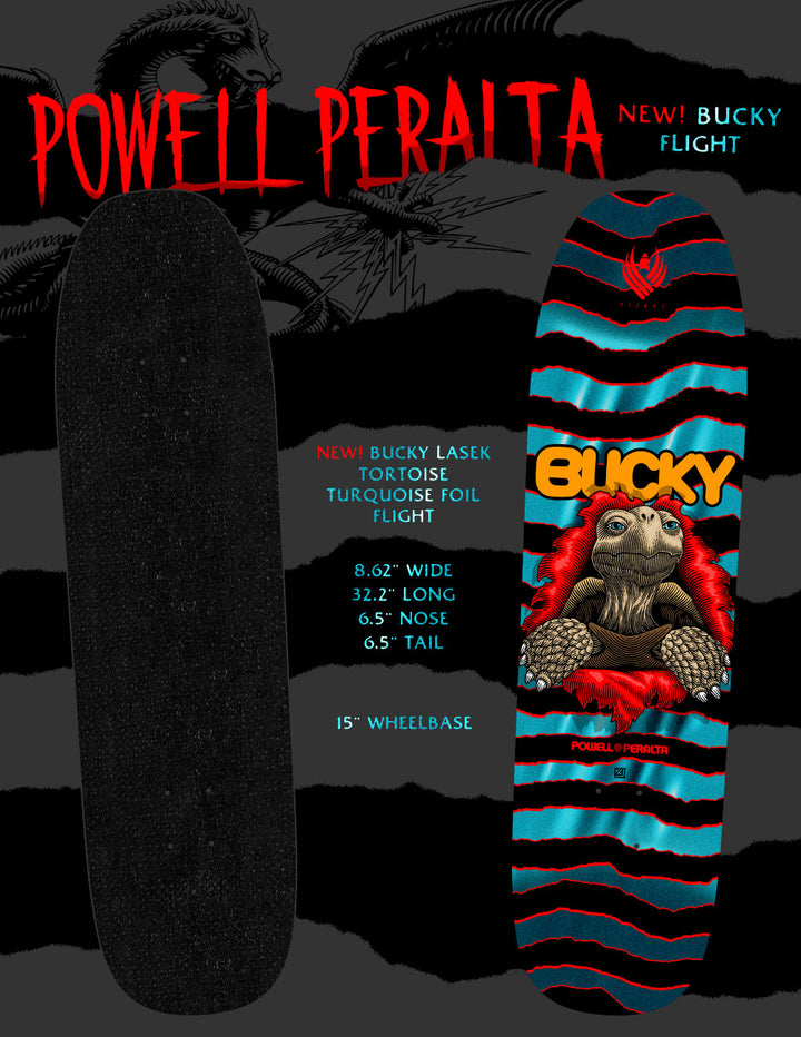 Powell Peralta Bucky Lasek Tortoise Blue Foil Flight Skateboard Deck