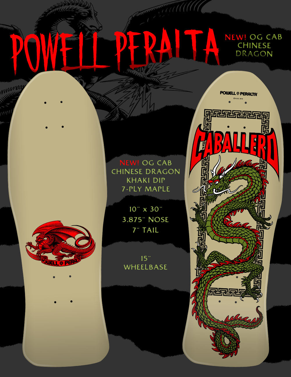 Powell Peralta Caballero Chinese Dragon Khaki 10" Skateboard Deck