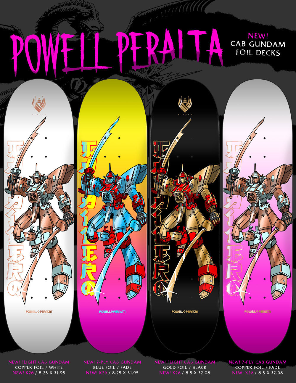 *Pre-Order* Powell Peralta Caballero Gundam Blue Foil 8.25" Skateboard Deck
