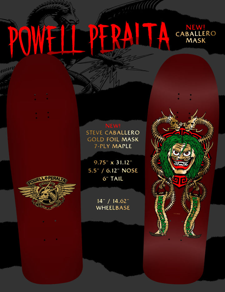 Powell Peralta Caballero Mask Gold Foil 9.75" Skateboard Deck