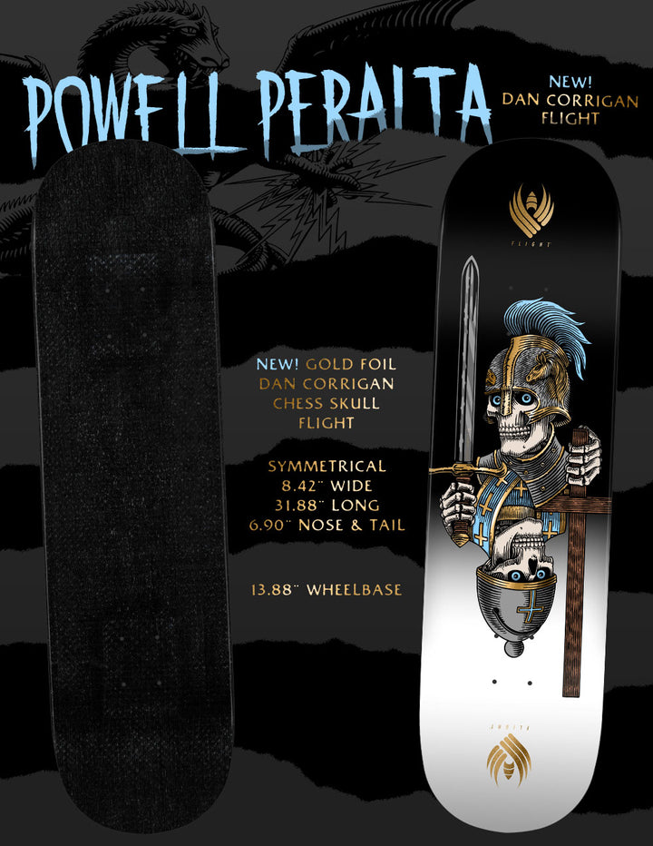 Powell Peralta Dan Corrigan Chess Skull Gold Foil FLIGHT 8.42" Skateboard Deck