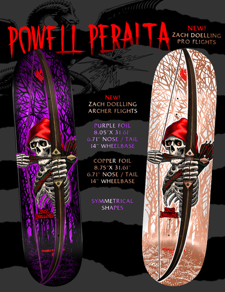 Powell Peralta Zach Doelling Archer 8" Purple Flight Skateboard Deck