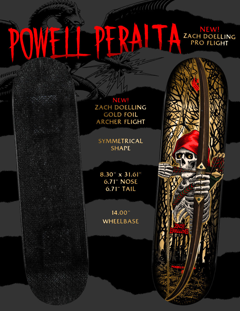 Powell Peralta Zach Doelling Archer Gold Foil FLIGHT 8.3" Skateboard Deck