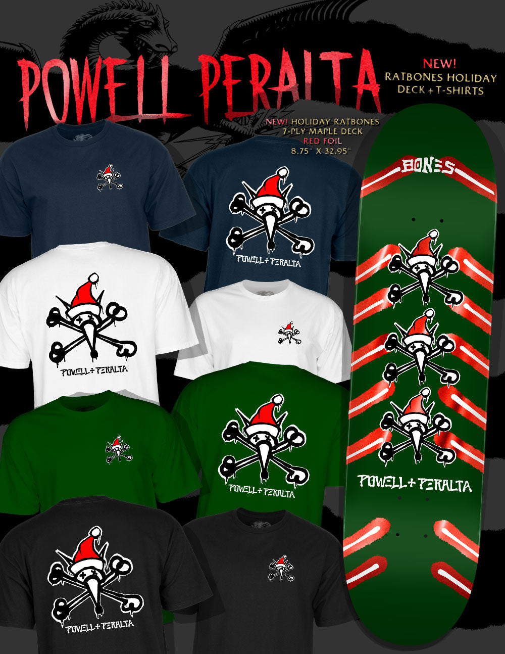 POWELL PERALTA RAT BONES HOLIDAY 2025 8.75" SKATEBOARD DECK