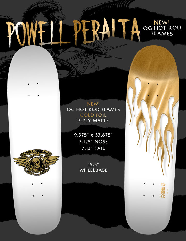 Powell Peralta Hot Rod Flames White Gold Foil Skateboard Deck