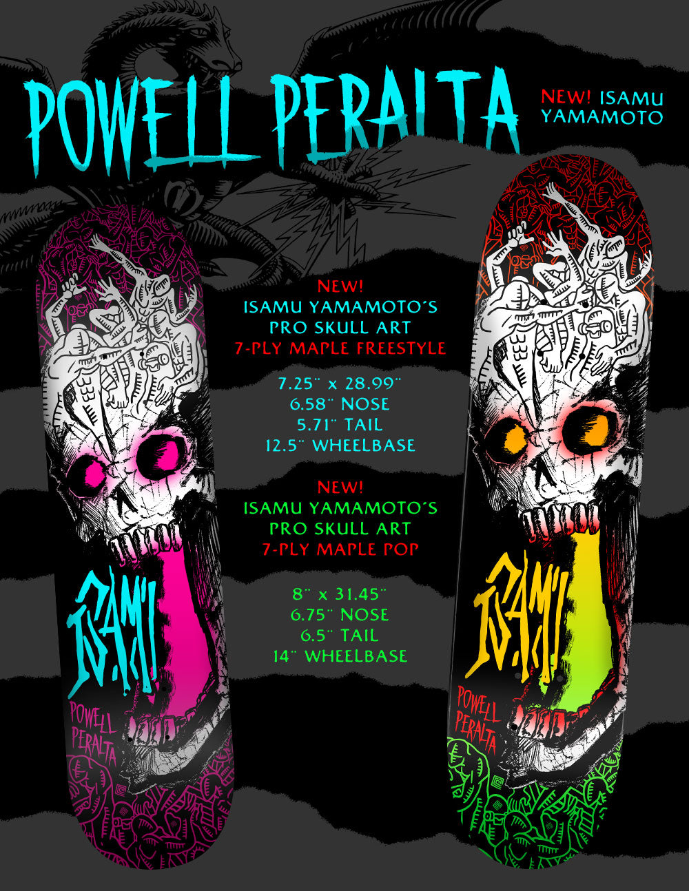 Powell Peraltta Isamu Yamamoto スケボー Pre-Order* Powell Peralta Isamu Yamamoto Skull 2 7.25
