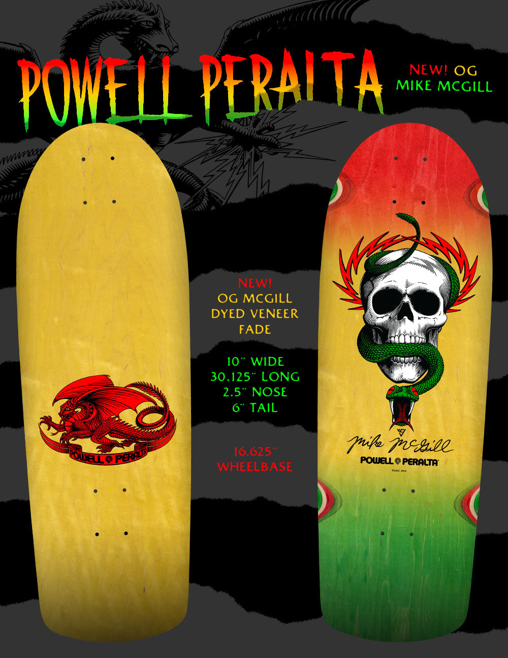 POWELL PERALTA McGILL SKULL & SNAKE Dyed Veneer Fade SKATEBOARD DECK
