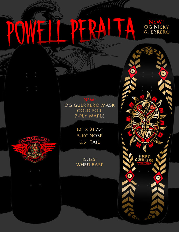 Powell Peralta Nicky Guerrero Mask Gold Foil Skateboard Deck