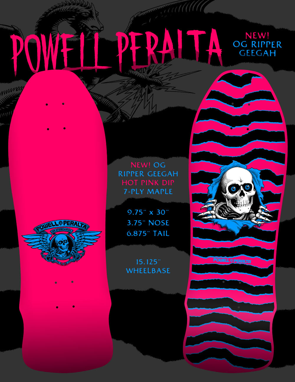 Powell Peralta Ripper Geegah Hot Pink 9.75" Skateboard Deck
