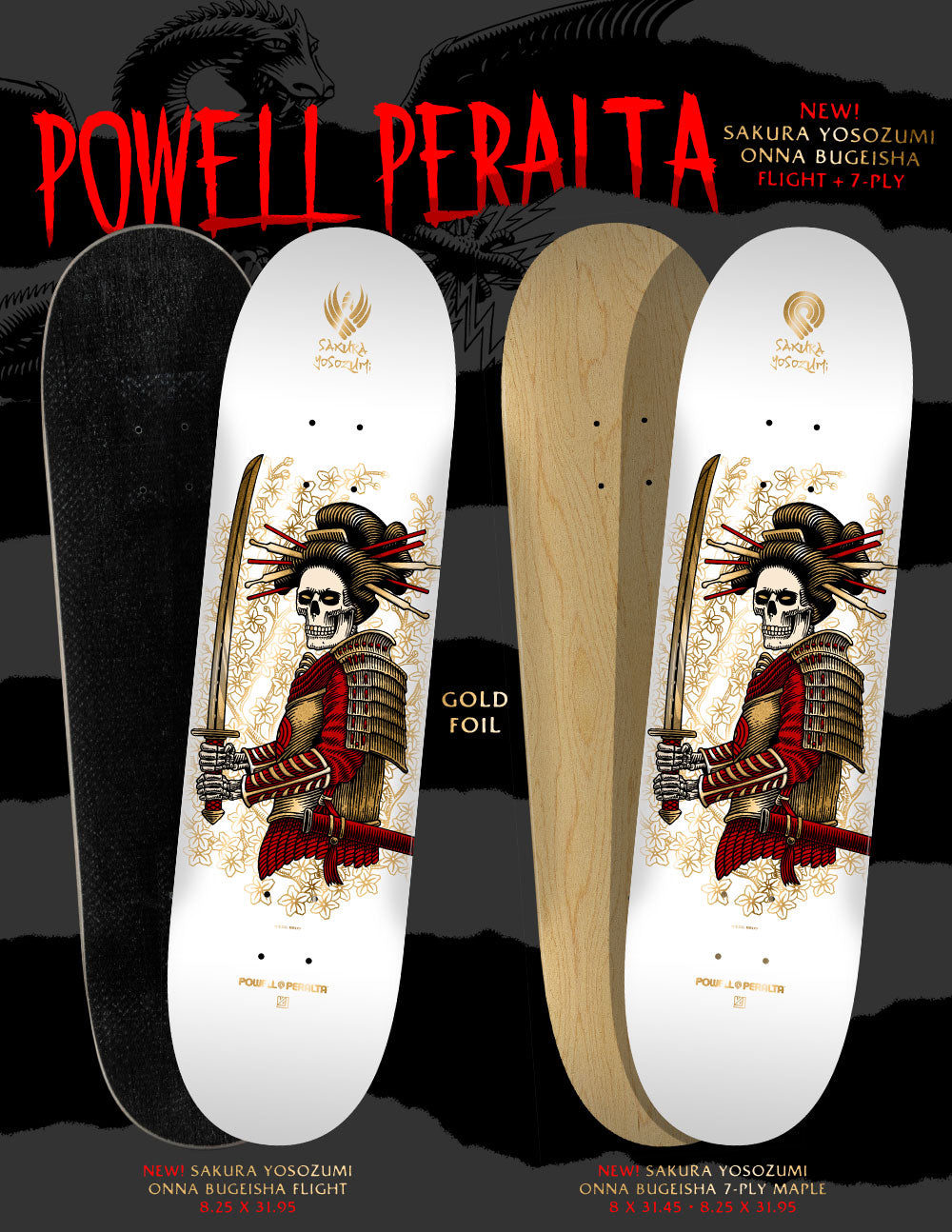 Powell Peralta Yosozumi Onna-Bugeisha White 8.25" Skateboard Deck