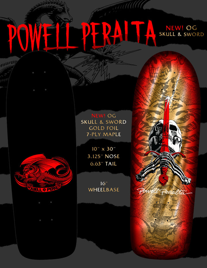 **Pre-Order** Powell Peralta OG Skull and Sword Gold Foil 10" Skateboard Deck