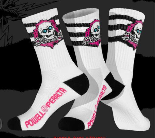 POWELL PERALTA RIPPER PINK / BLACK / WHITE STRIPED SOCKS