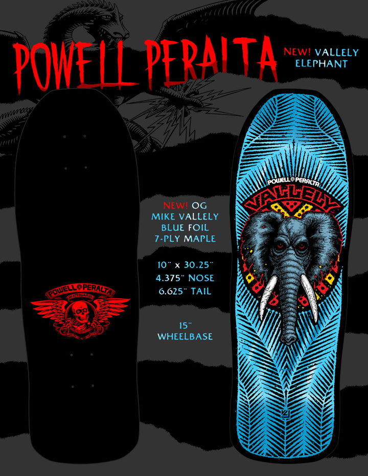Powell Peralta Mike Vallely Elephant Blue Foil Skateboard Deck