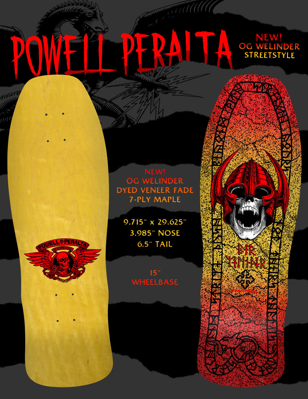 Powell Peralta Per Welinder Nordic Skull Red / Yellow Fade Skateboard Deck