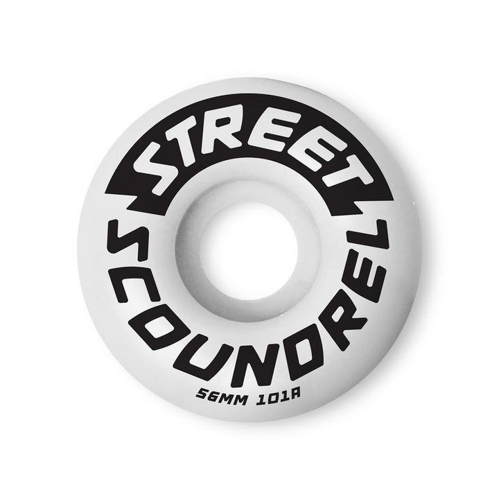 Street Plant White skateboard wheel with 'Street Scoundrel' branding on a white background