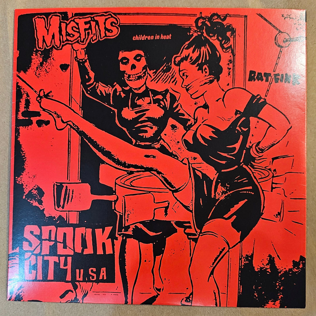 Misfits 7" Vinyl record with black and red cover art on a beige surface