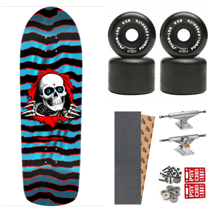 POWELL PERALTA "OLD SCHOOL RIPPER" AQUA FOIL 10" COMPLETE SKATEBOARD