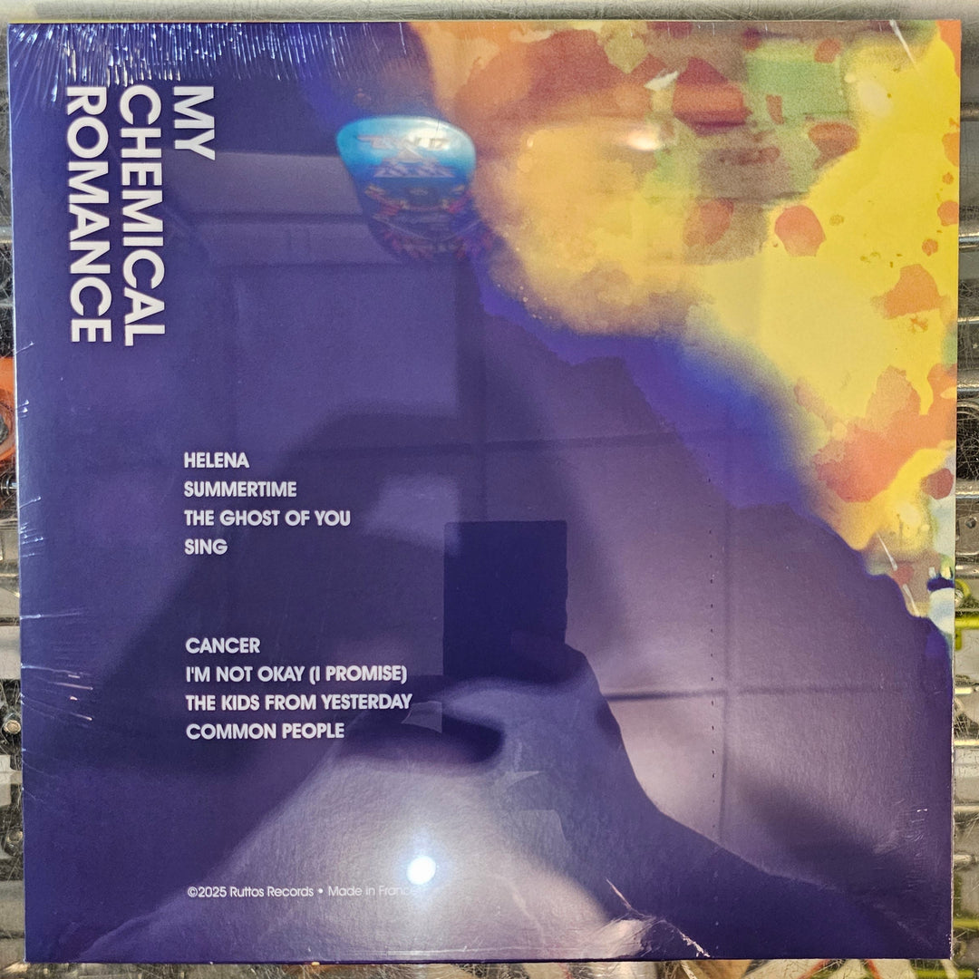 Back vinyl record cover of My Chemical Romance with a guitar in the background