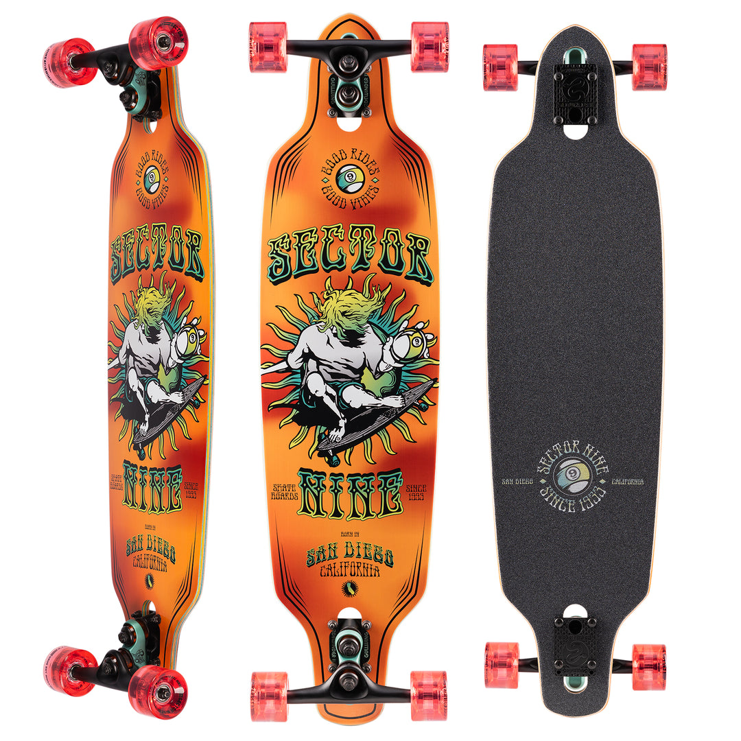 Sector 9 9er Mini Fractal Orange 8.75 X 34 Complete Drop Thru Longboard