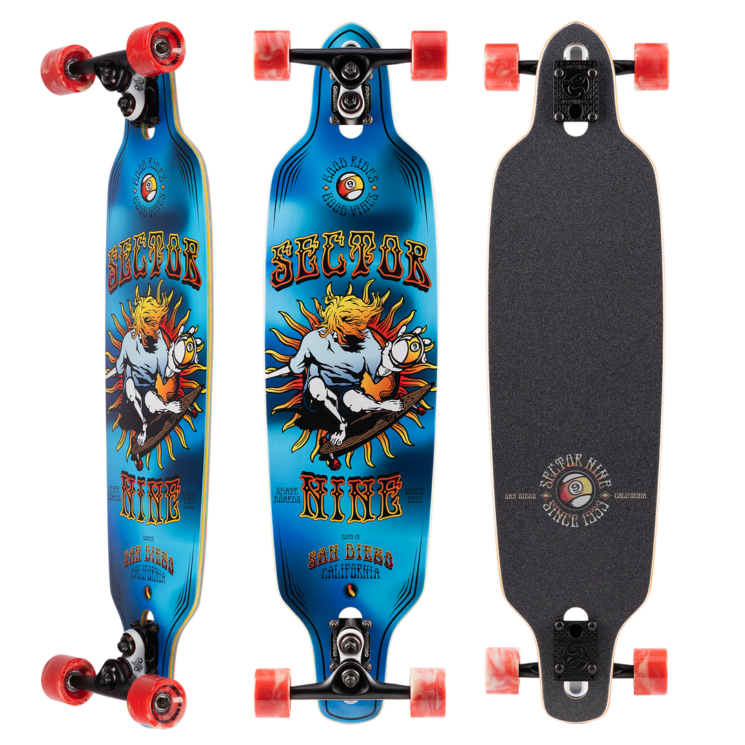 Sector 9 9er Mini Fractal Blue 9 X 34 Complete Drop Thru Longboard