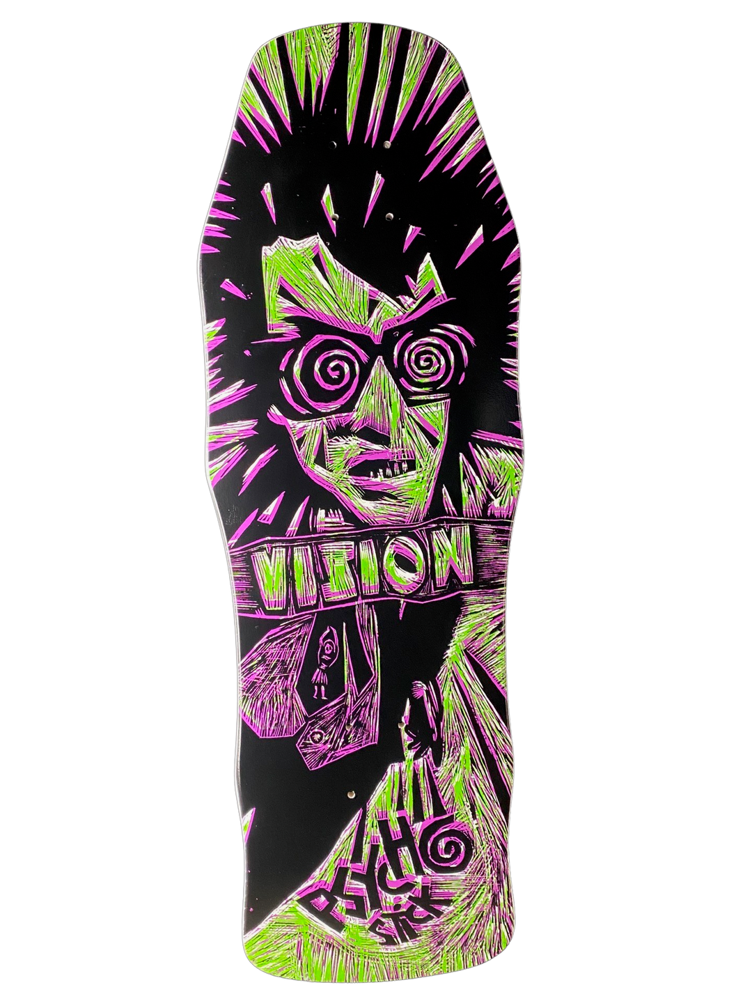 Vision Psycho Stick Woodcut Green / Purple 10" Complete Skateboard