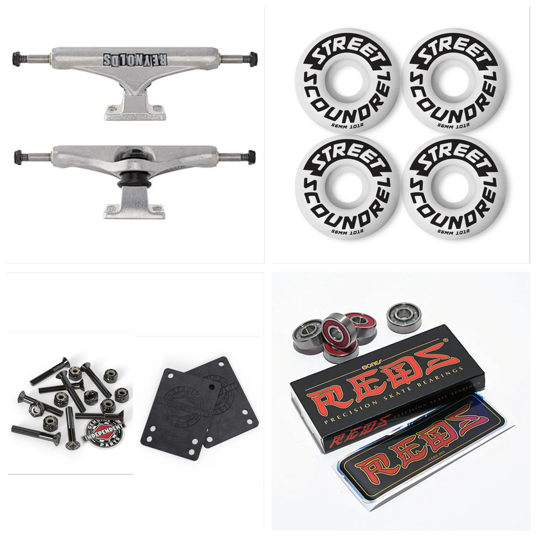 Independent Hollow trucks, Street Plant 56mm wheels, Bones Reds bearings