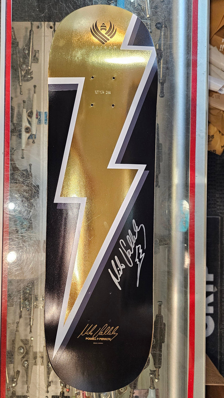 POWELL PERALTA VALLELY LIGHTNING BOLT GOLD FOIL 8.5" FLIGHT [AUTOGRAPHED] SKATEBOARD DECK
