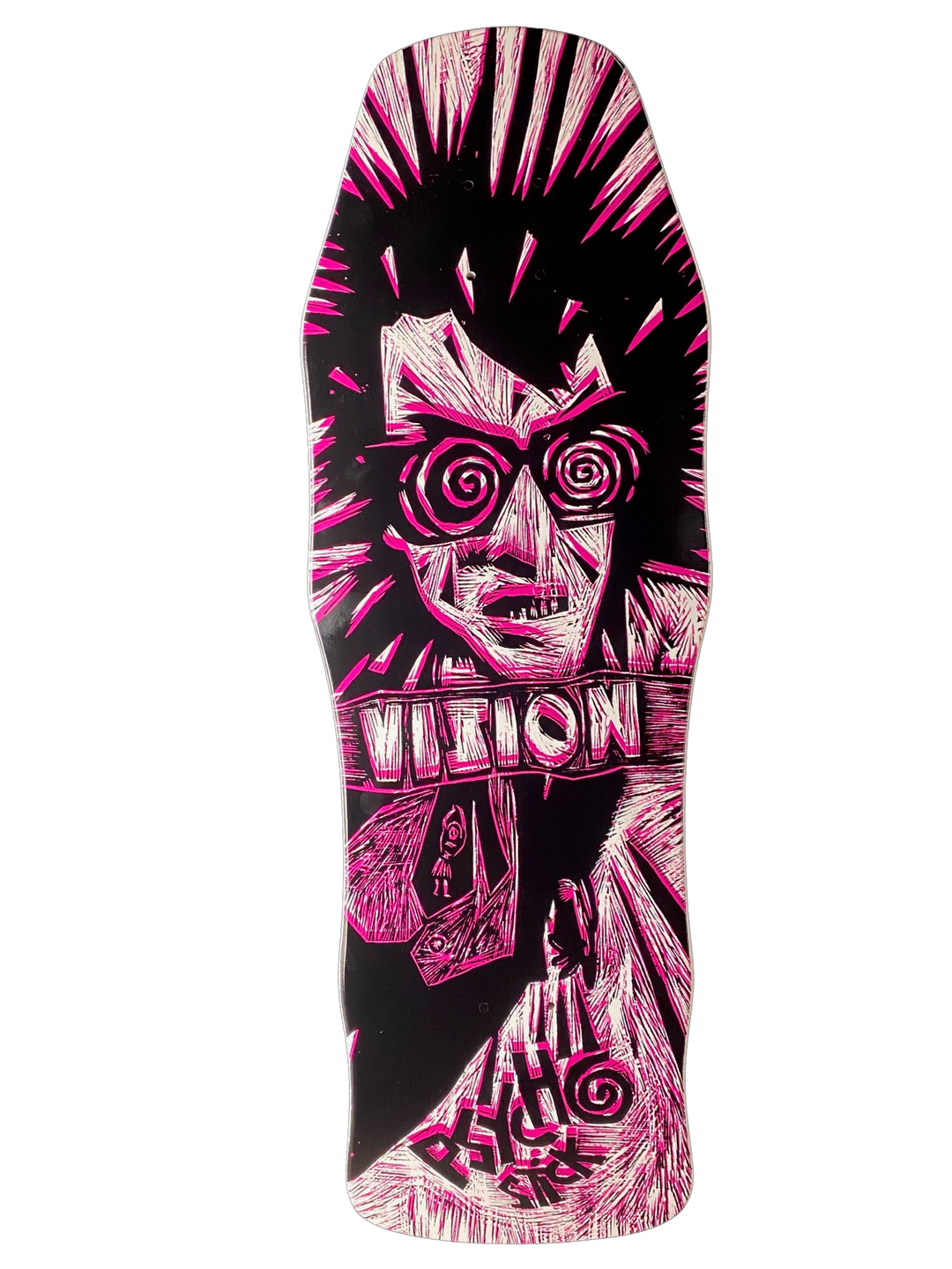 Vision Psycho Stick Woodcut Pink / White 10" Complete Skateboard