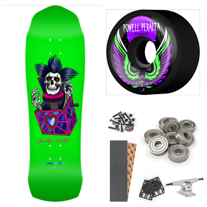 Powell Peralta Chris Hiett Skull Neon Green w/ Blue Foil 9.5" Complete Skateboard