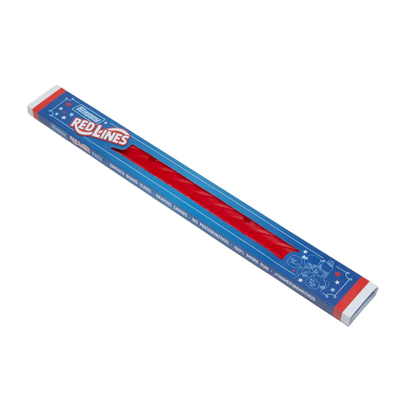 Slappy Red Lines skateboard rails in a blue retail box with the red twisted rails visible through the window