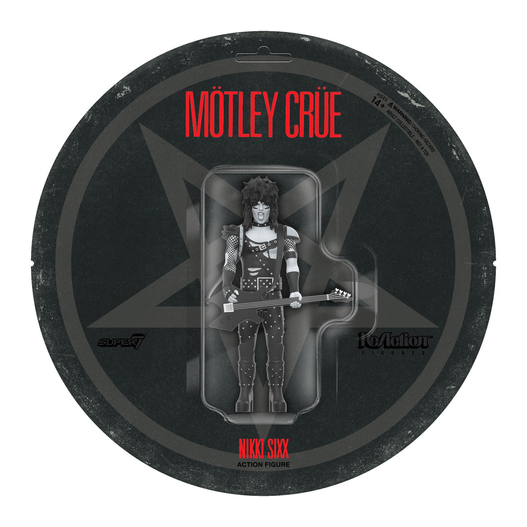 Super7 x Mötley Crüe - Mick Mars, Nikki Sixx, Tommy Lee & Vince Neil (Shout At The Devil B&W) ReAction Figures