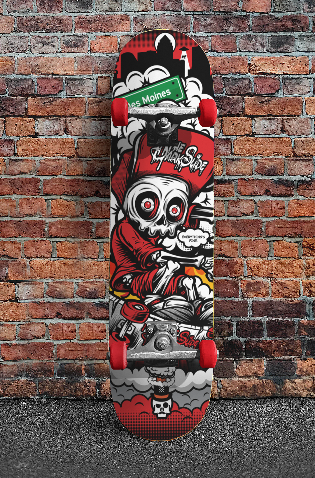The Dark Slide x Skullduggery "Everything's Fine" Skateboard Deck