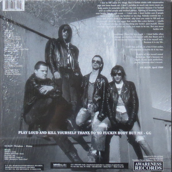 GG Allin - Freaks, Faggots, Drunks & Junkies Vinyl LP Record