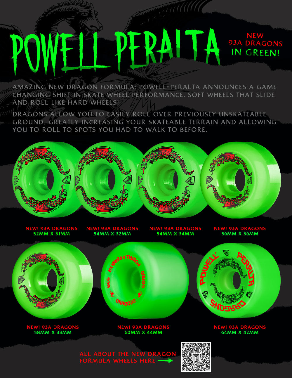 Powell Peralta Dragon Formula G-Bones 64mm 93A Green Skateboard Wheels