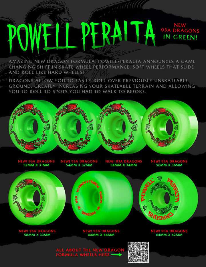 Powell Peralta Dragon Formula G-Bones 64mm 93A Green Skateboard Wheels